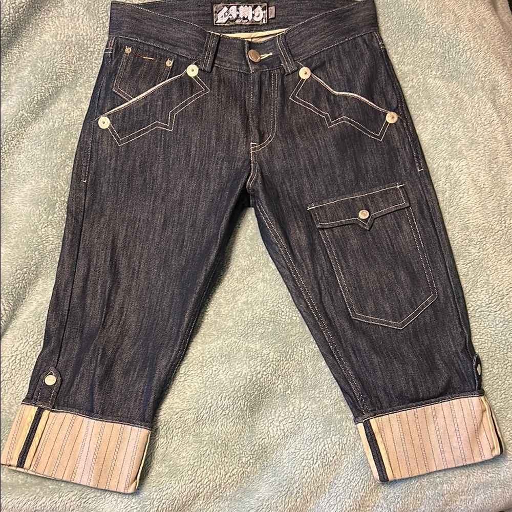 L.A.M.B. Black Cropped Jeans with Gold Hardware